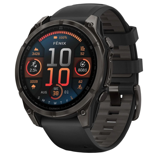 Умные часы Garmin Fenix 8, 51 мм, AMOLED, Sapphire Carbon Gray DLC Titanium with Black Silicone