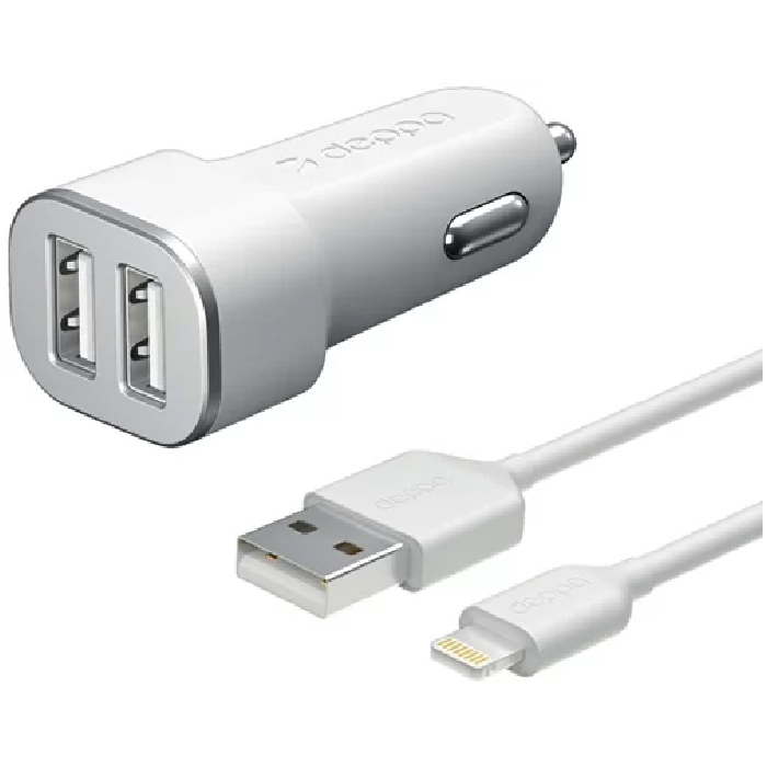 Автомобильное зарядное устройство Deppa Ultra USB-A + кабель Lightning MFI, 5W, белый