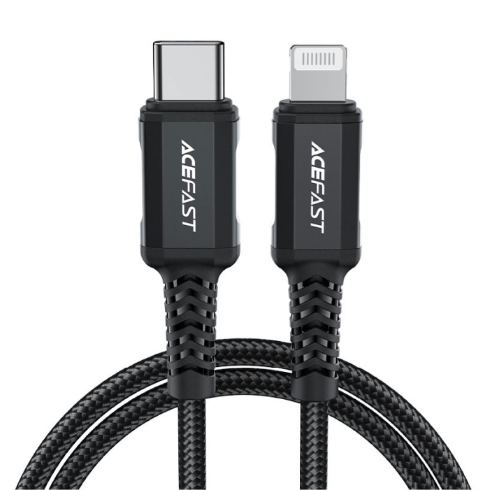 Кабель Acefast USB-C - Lightning, нейлоновая оплётка, черный