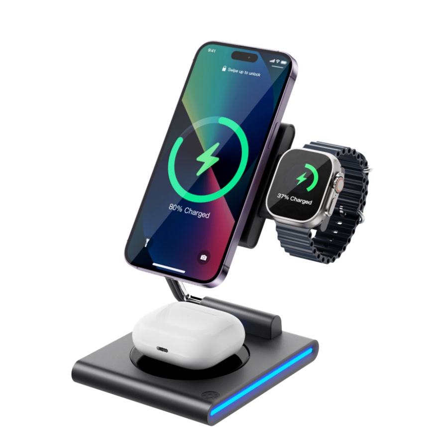 Беспроводное зарядное устройство с подставкой WiWU Geek 3in1 W023