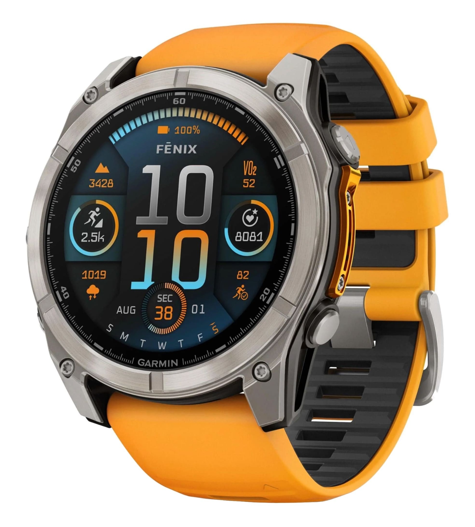 Умные часы Garmin Fenix 8, 51 мм, AMOLED, Sapphire Titanium with spark Orange/Graphite silicone band
