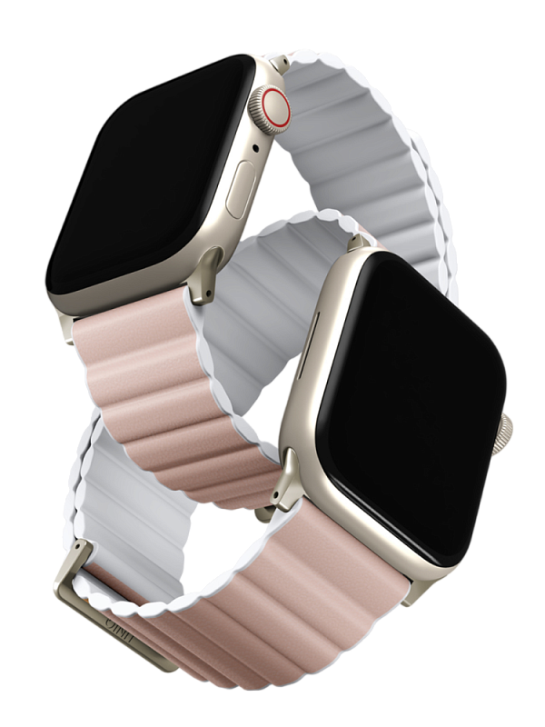 Ремешок Uniq для Apple Watch 42/41/40 mm Revix Premium Ed. Leather/Silicone Blush Pink/White