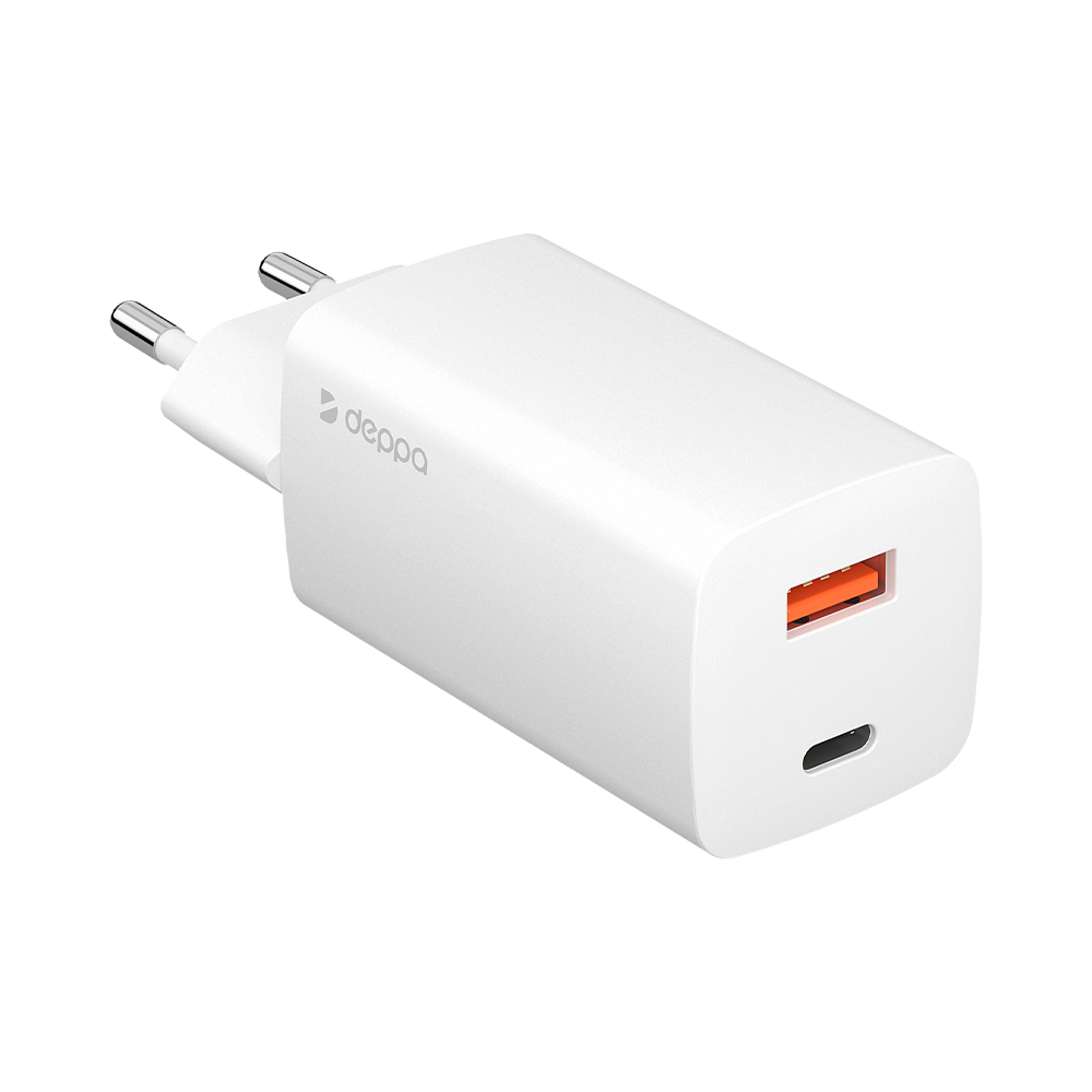 Сетевое зарядное устройство Deppa USB-A + USB-C, PD 3.0, QC 3.0, 65W, GaN, белый