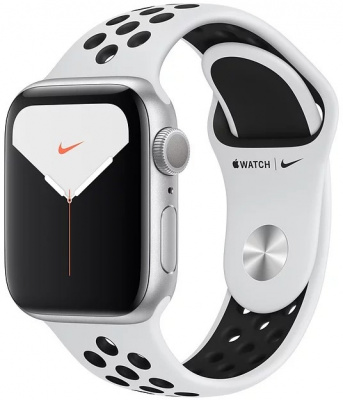 Apple Watch Series 5 GPS, Nike 44 мм MX3V2, корпус из алюминия серебристого цвета, спортивный ремешок Nike «чистая платина/черный» - Б/У