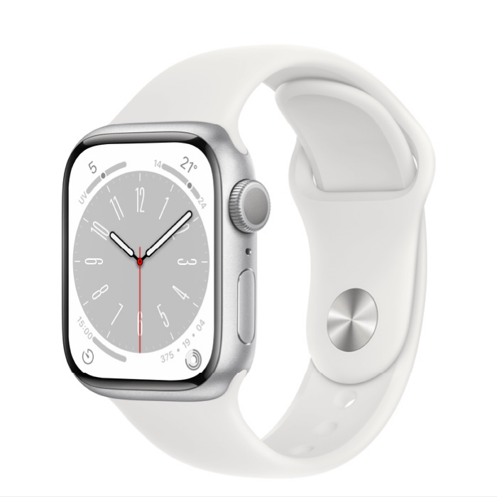 Apple Watch Series 8, 41 мм, корпус из алюминия серебристого цвета, спортивный ремешок белого цвета M/L (MP6M3) - Б/У