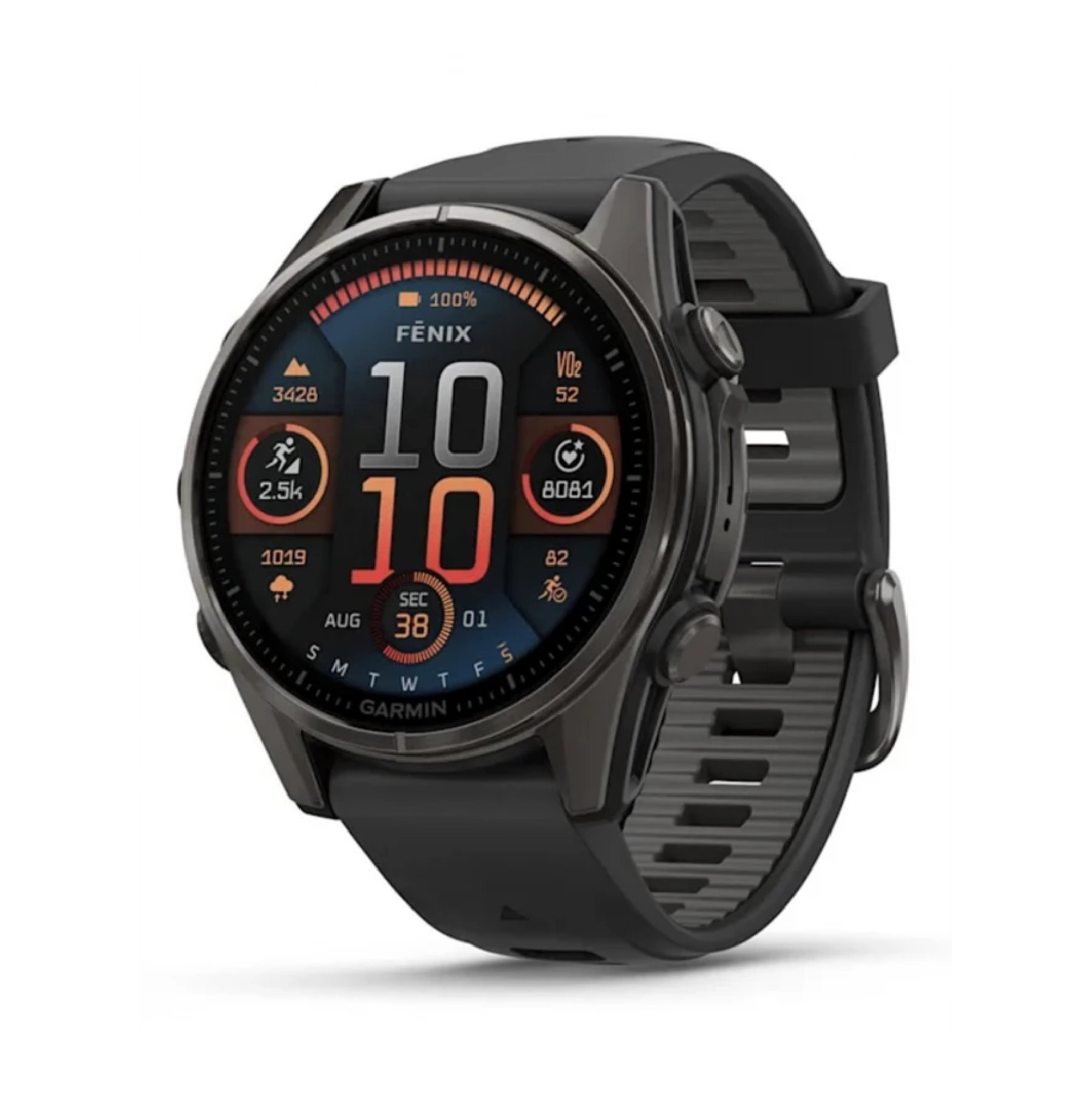 Умные часы Garmin Fenix 8, 43 мм, AMOLED, Sapphire Carbon Gray DLC Titanium / Black silicone band