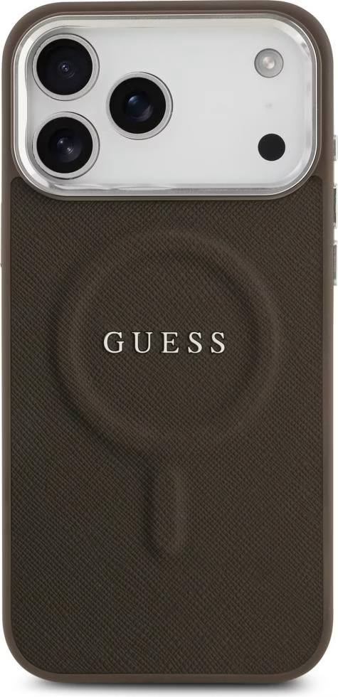 Чехол Guess для iPhone 17 Pro чехол PU Grained leather Classic metal logo & Camera Hard Brown (MagSafe)