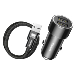 Автомобильное зарядное устройство Baseus 2 USB-A + кабель Lightning, 5W, черный