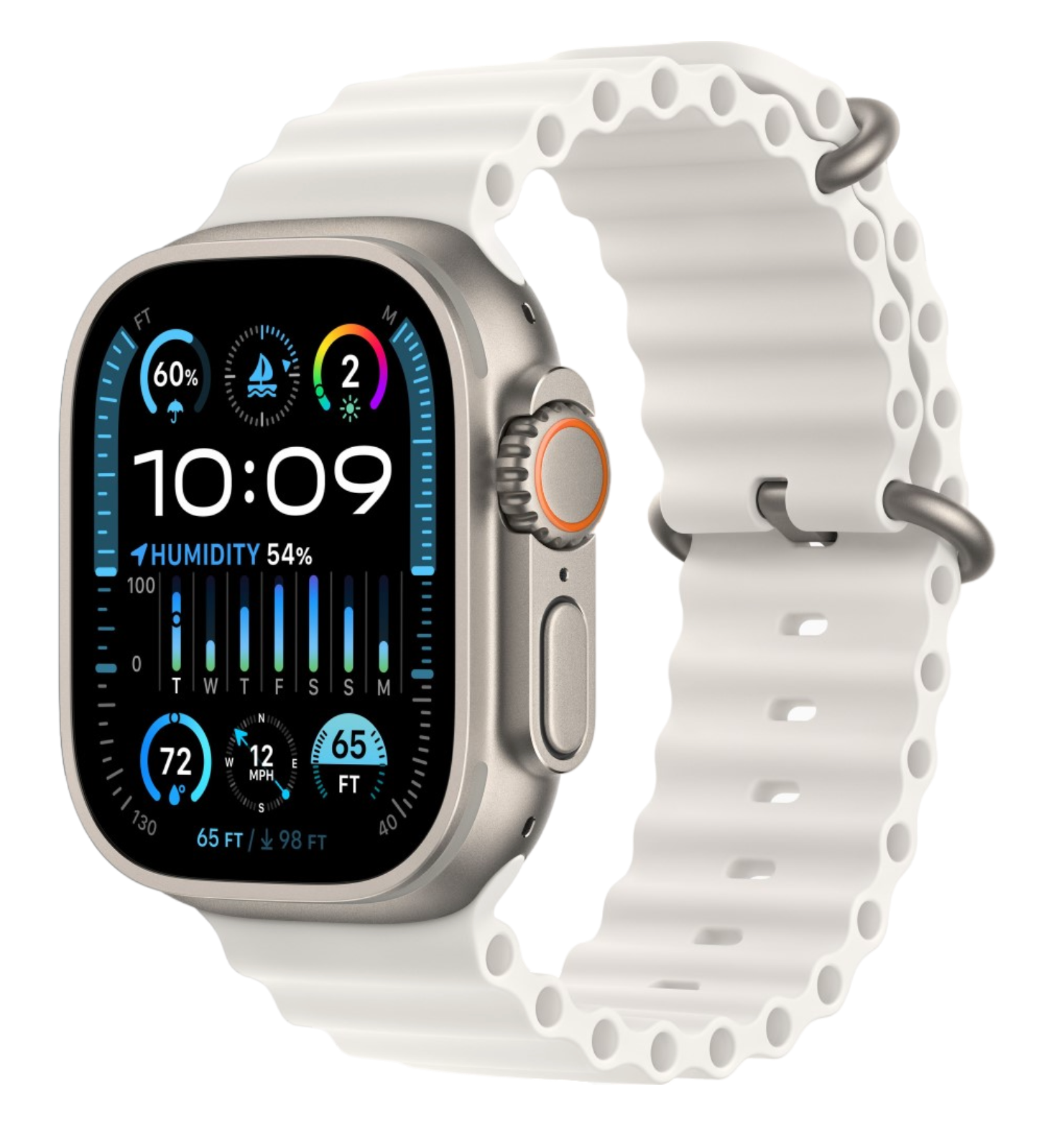 Apple Watch Ultra 2 GPS, 49 мм, корпус из титана, ремешок Ocean белого цвета (FREJ3) - CPO