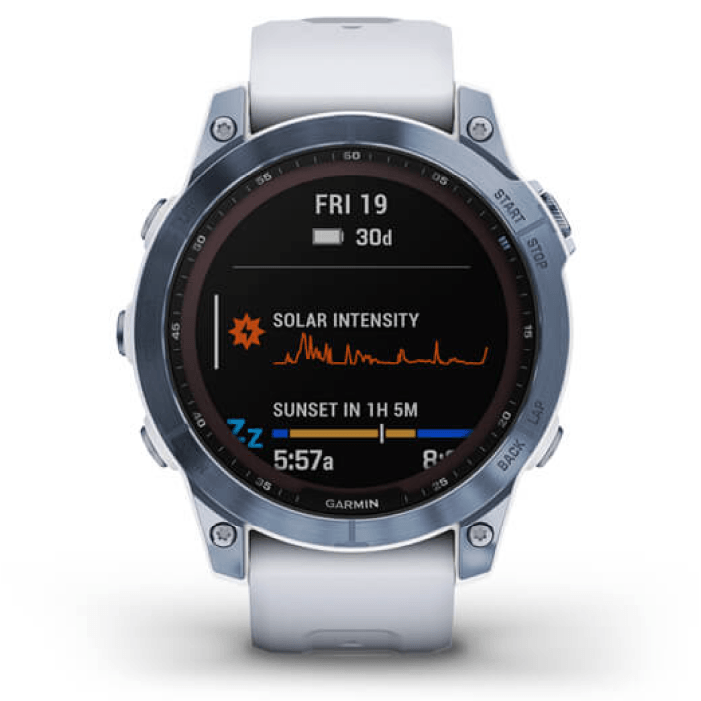 Умные часы Garmin Fenix 7 Sapphire Solar Mineral Blue Titanium Whitestone Band