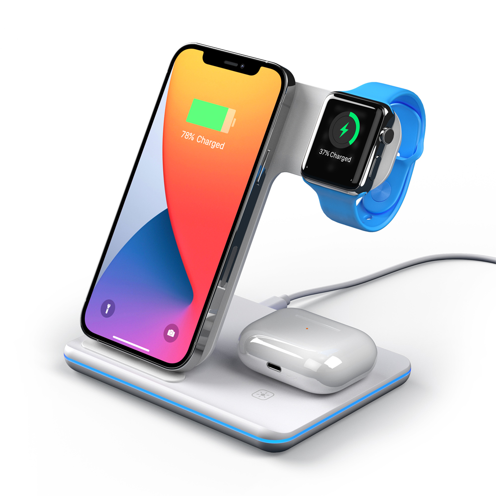 Зарядная станция Deppa 3 в 1 Charging Stand Neo: iPhone, Apple Watch, Airpods, 20W, белая