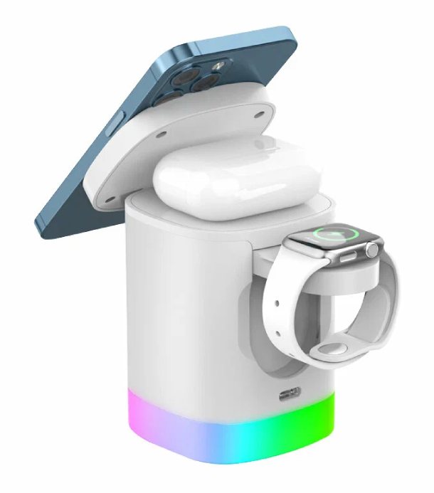 Беспроводная зарядная станция Deppa 3 в 1 MagSafe Tower Stand QI складная, белый