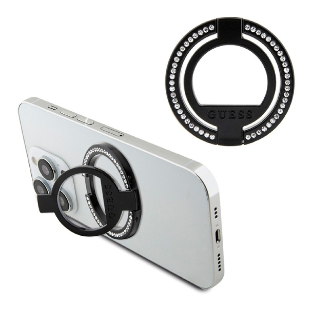 Guess кольцо-держатель MagSafe Metal Ring stand Diamond Rhinestones Black