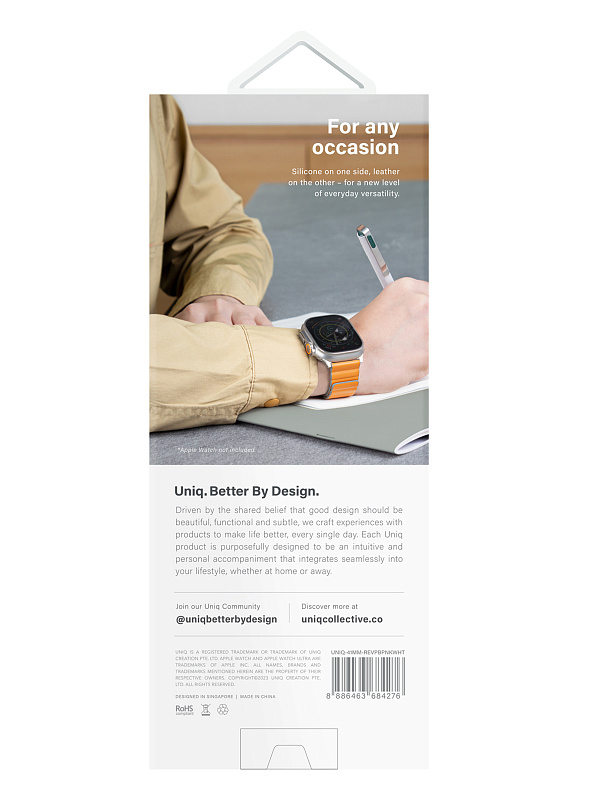 Ремешок Uniq для Apple Watch 42/41/40 mm Revix Premium Ed. Leather/Silicone Blush Pink/White