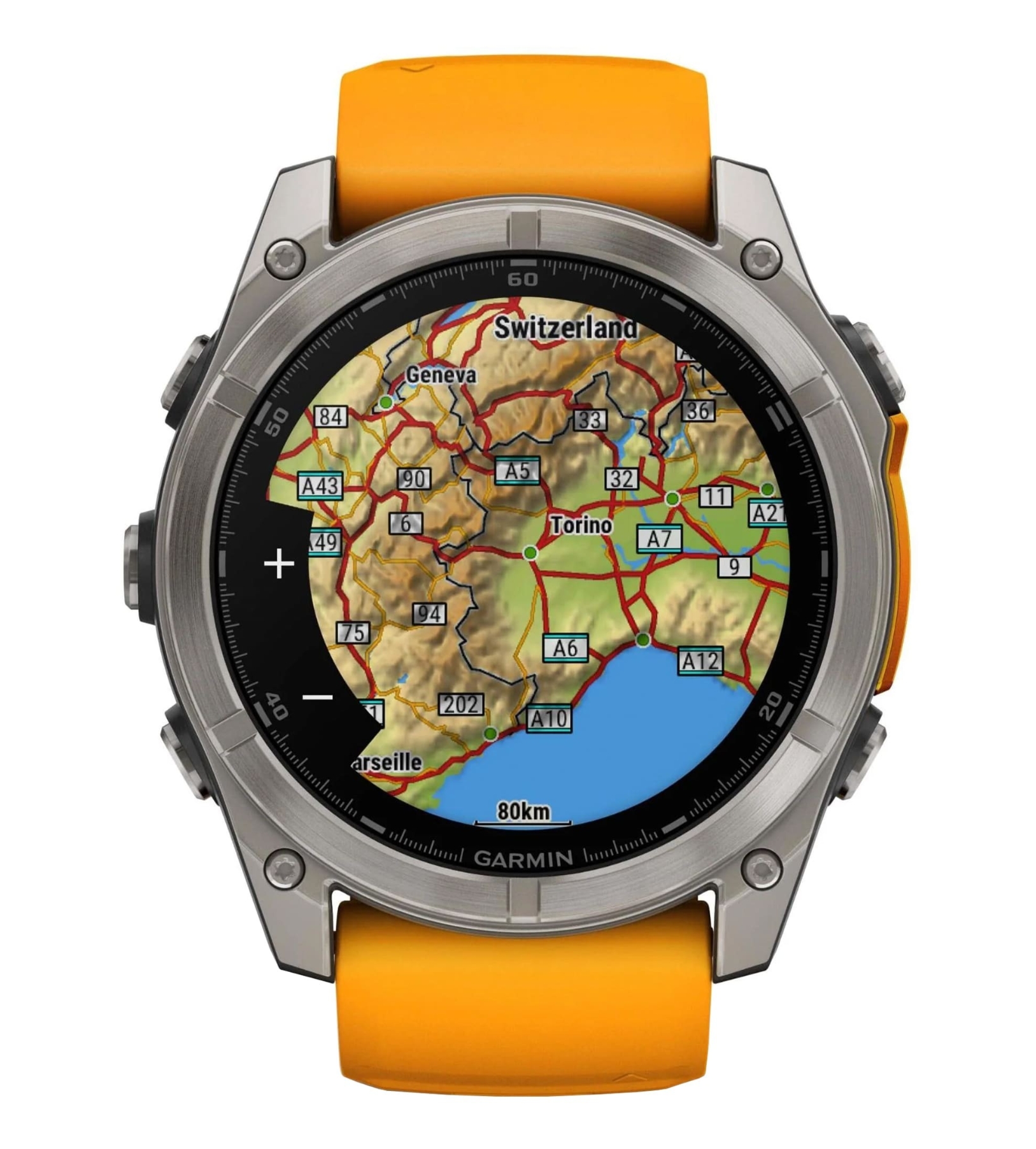 Умные часы Garmin Fenix 8, 51 мм, AMOLED, Sapphire Titanium with spark Orange/Graphite silicone band
