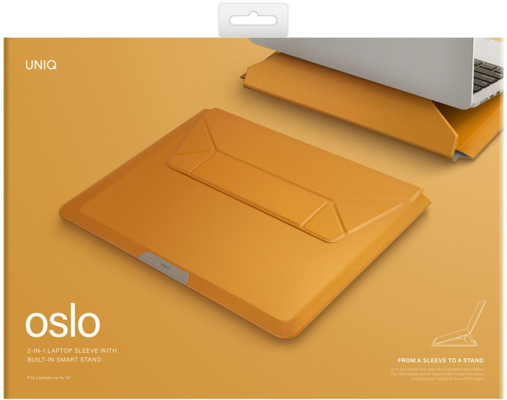 Чехол Uniq для ноутбуков 14" чехол Oslo V.2 PU leather Magnetic Laptop sleeve/foldable stand Mustard