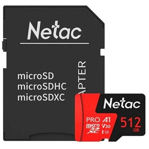 Карта памяти MicroSDXC 512GB Netac P500 Extreme Pro Class 10 UHS-I A1 V30 (100 Mb/s) + SD адаптер