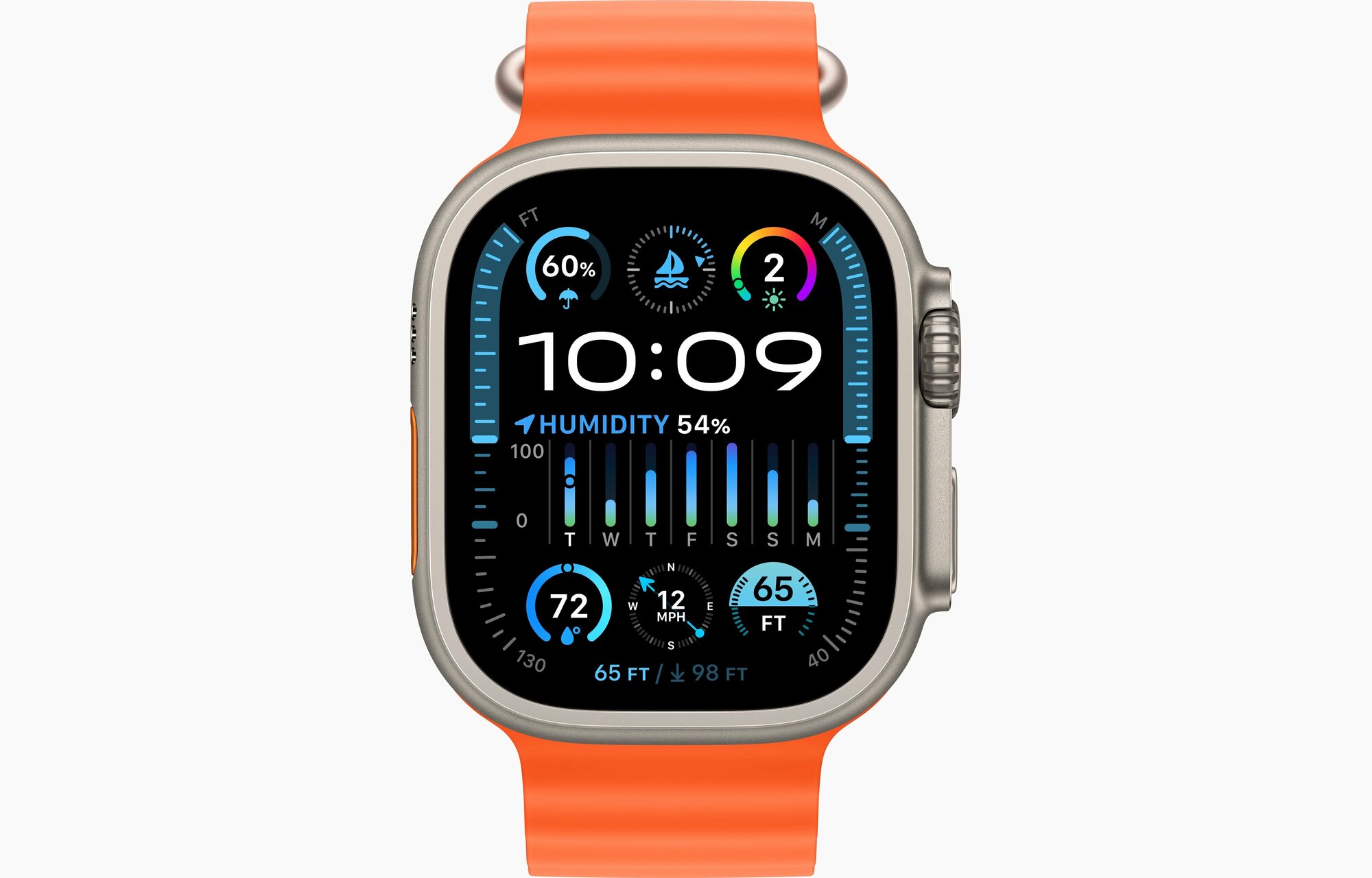 Apple Watch Ultra 2 GPS, 49 мм, корпус из титана, ремешок Ocean оранжевого цвета (FREH3) CPO
