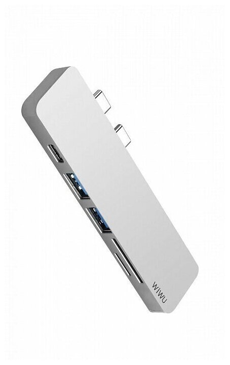 Адаптер WiWu CYBER hub 7 в 1 (Dual Type C-> 2х USB 3.0 Hub, 2х Type-C, SD Card, Micro SD Card, HDMI) CB007