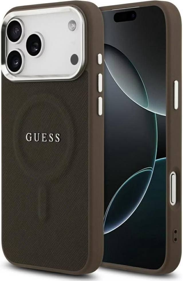 Чехол Guess для iPhone 17 Pro чехол PU Grained leather Classic metal logo & Camera Hard Brown (MagSafe)