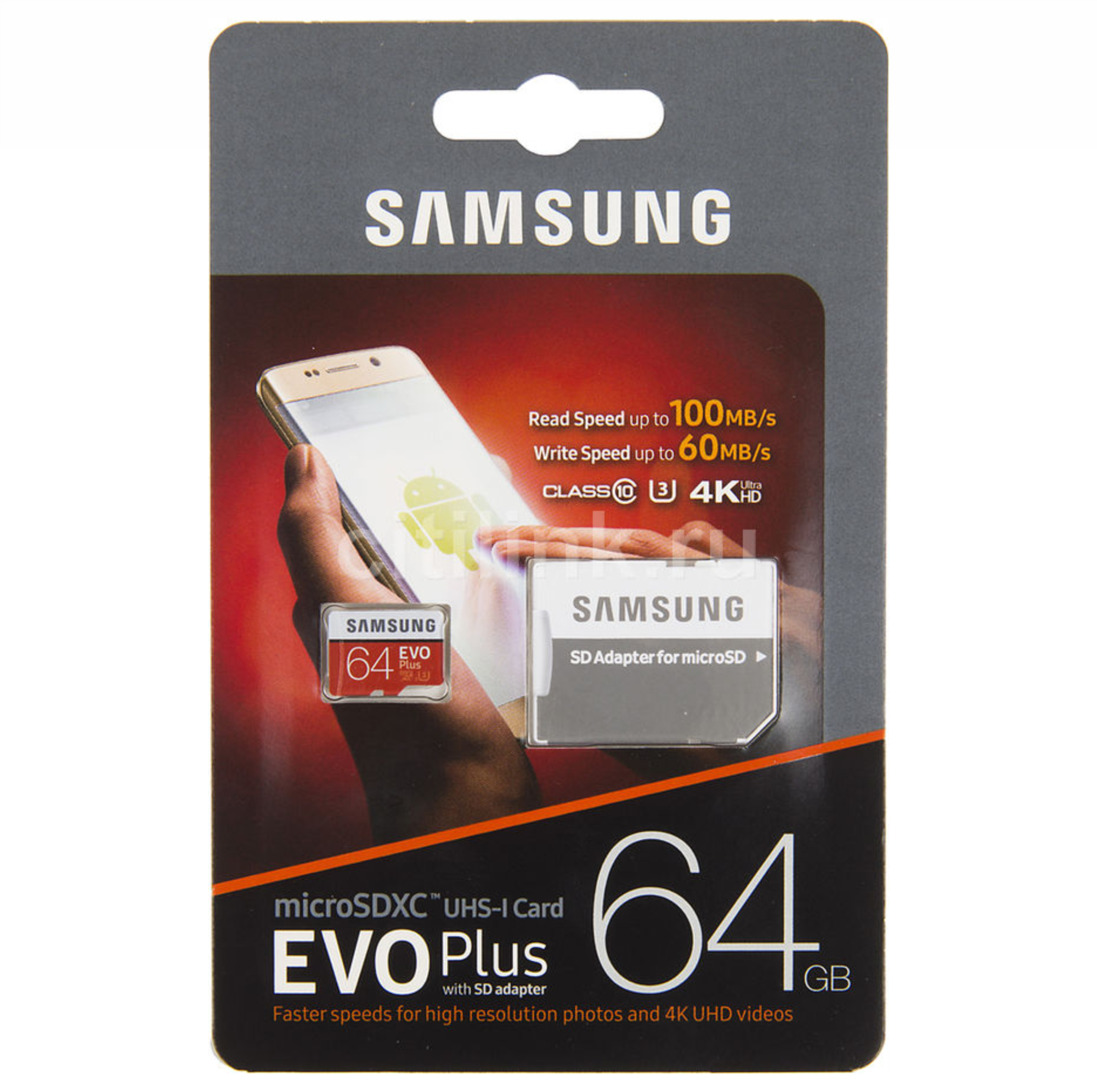 Карта памяти microSDXC UHS-I U3 Samsung EVO PLUS 2 64Gb 100Мб/с Class 10 с переходником SD MB-MC64GA/RU