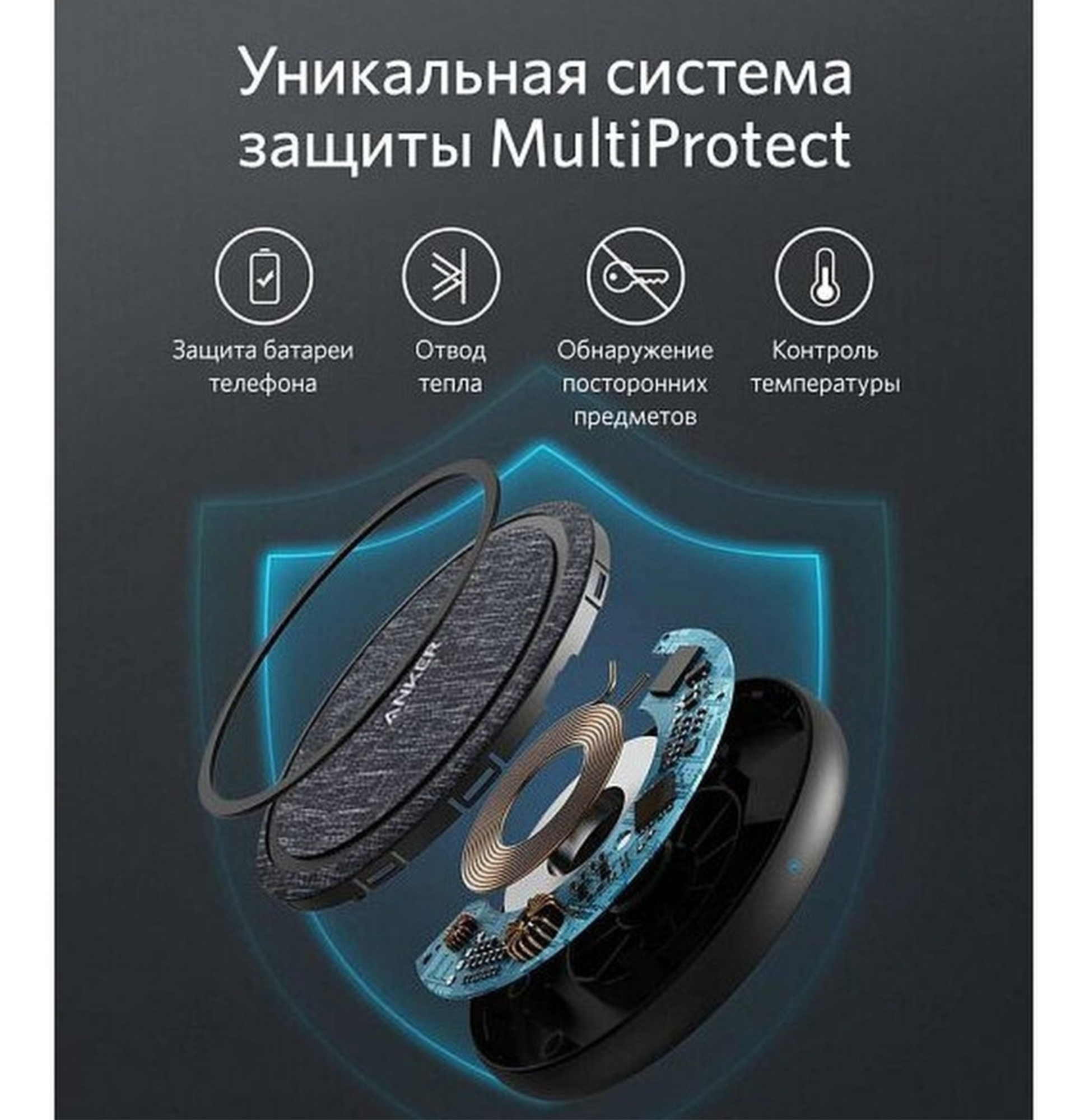 Беспроводное зарядное устройство Anker PowerWave II Pad, 15W, черный/серый