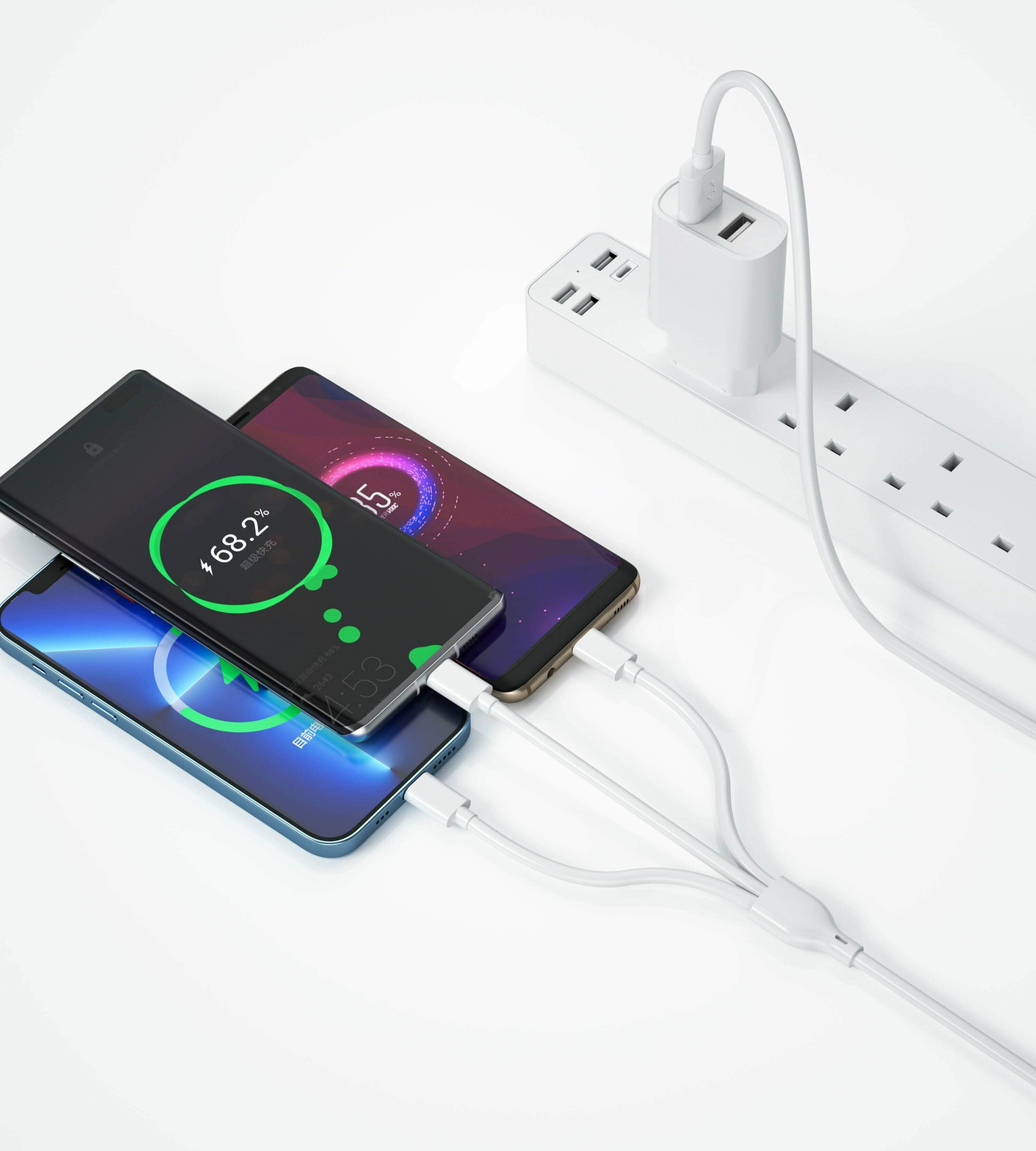 Сетевое зарядное устройство WiWU U003 2xUSB-A + кабель 3in1 Белый